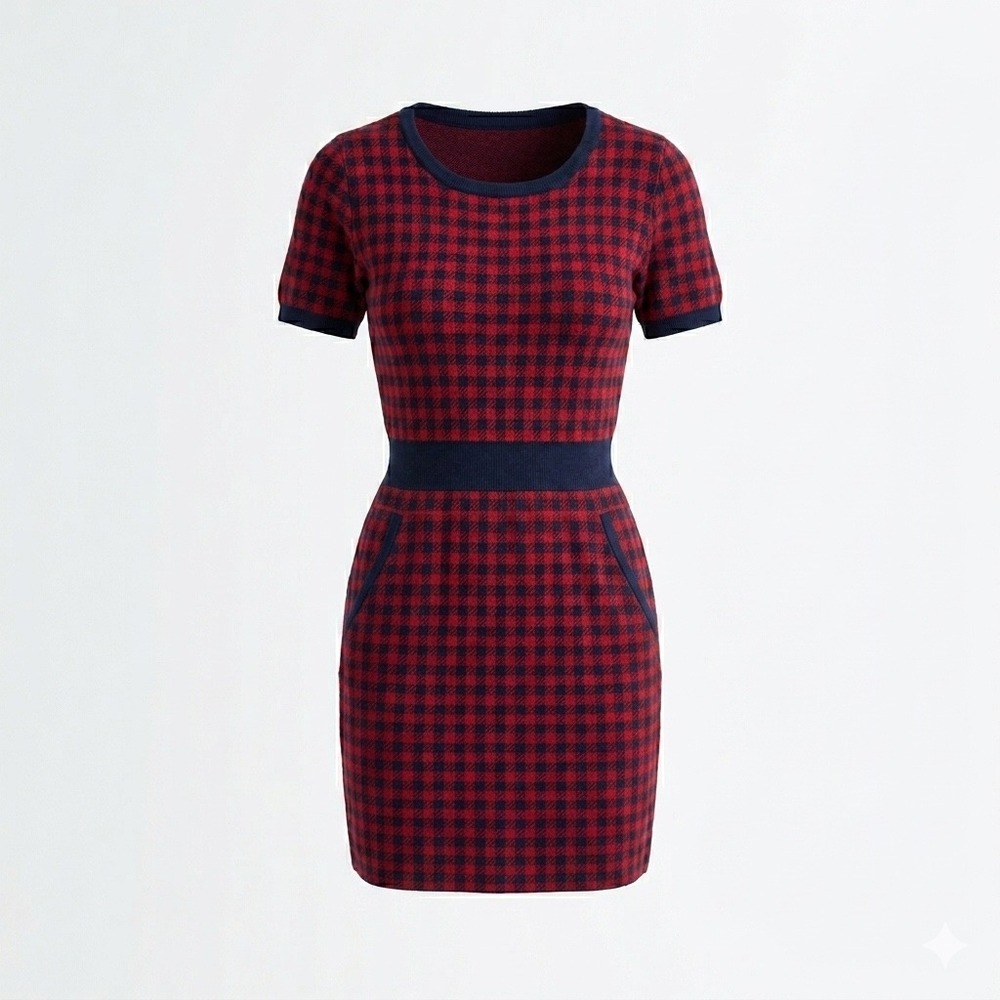 Saint Geraldine Jimmy Dress Retro Red Blue Plaid Sweater Knit size Medium